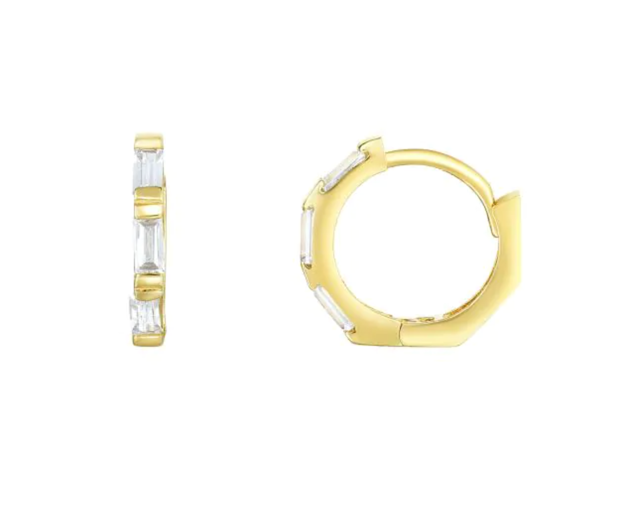 14K Gold CZ Baguette Huggie Earring