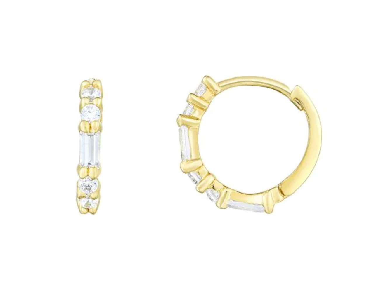 14K Gold CZ Huggie Earring
