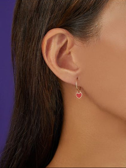 14K Gold Red Coral Heart Huggies