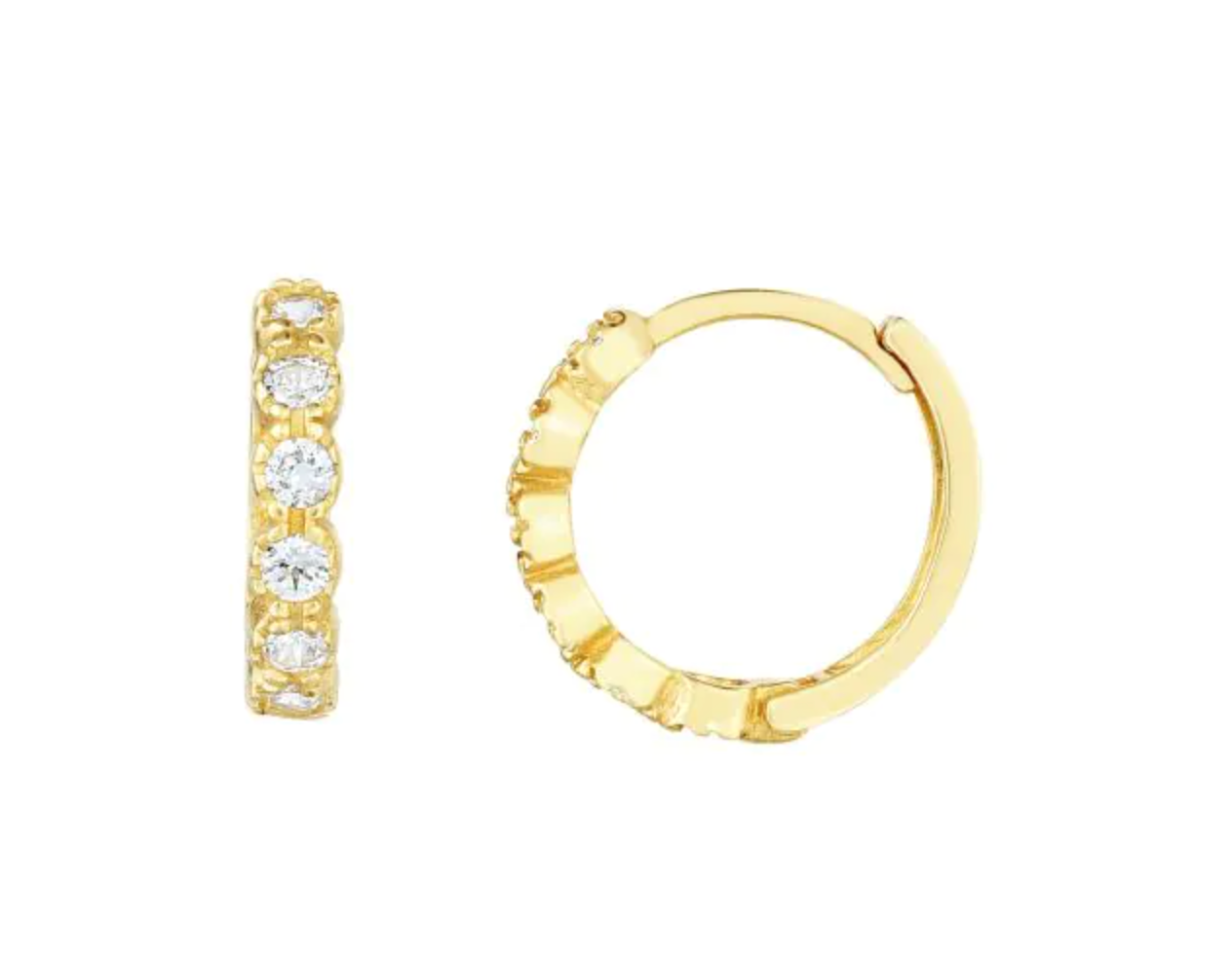 14K Gold Round CZ Huggie Earring