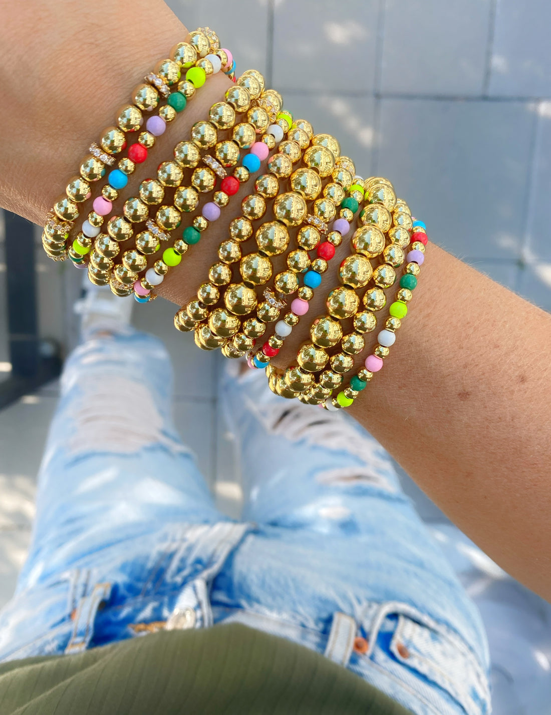 Golden Ball Pave Rondelle Stack