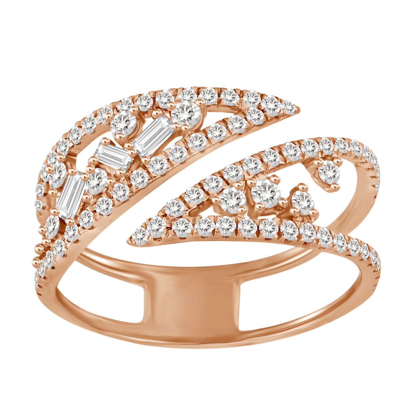 18K Diamond Round Emerald Cut Wrap Ring