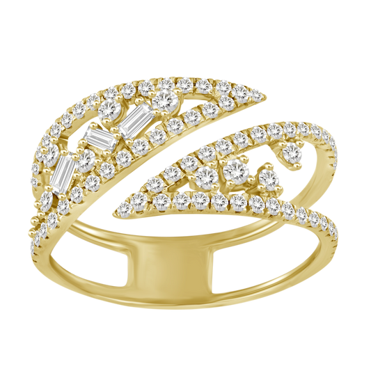 18K Diamond Round Emerald Cut Wrap Ring