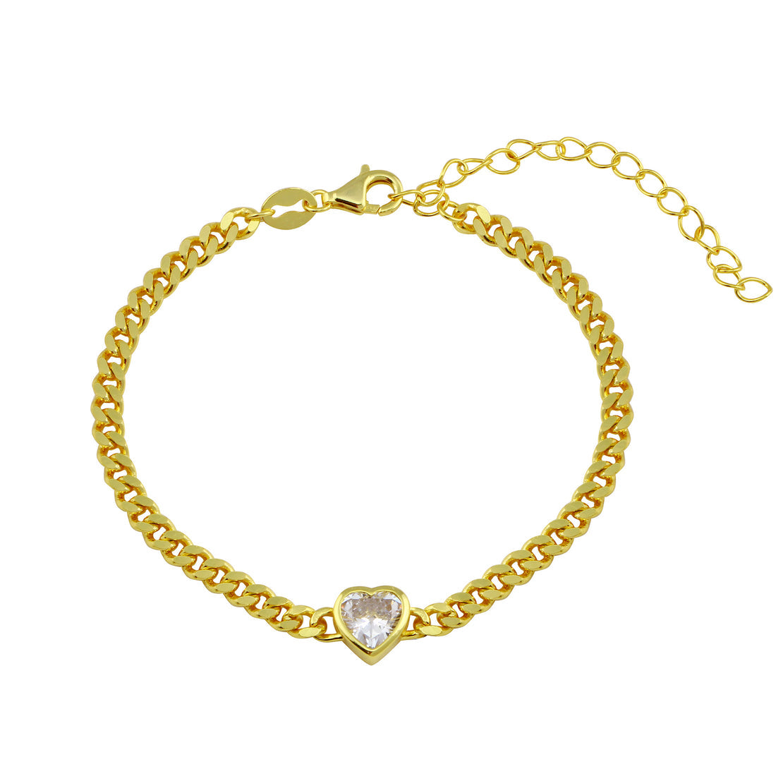 Heart Crystal Cuban Chain Bracelet