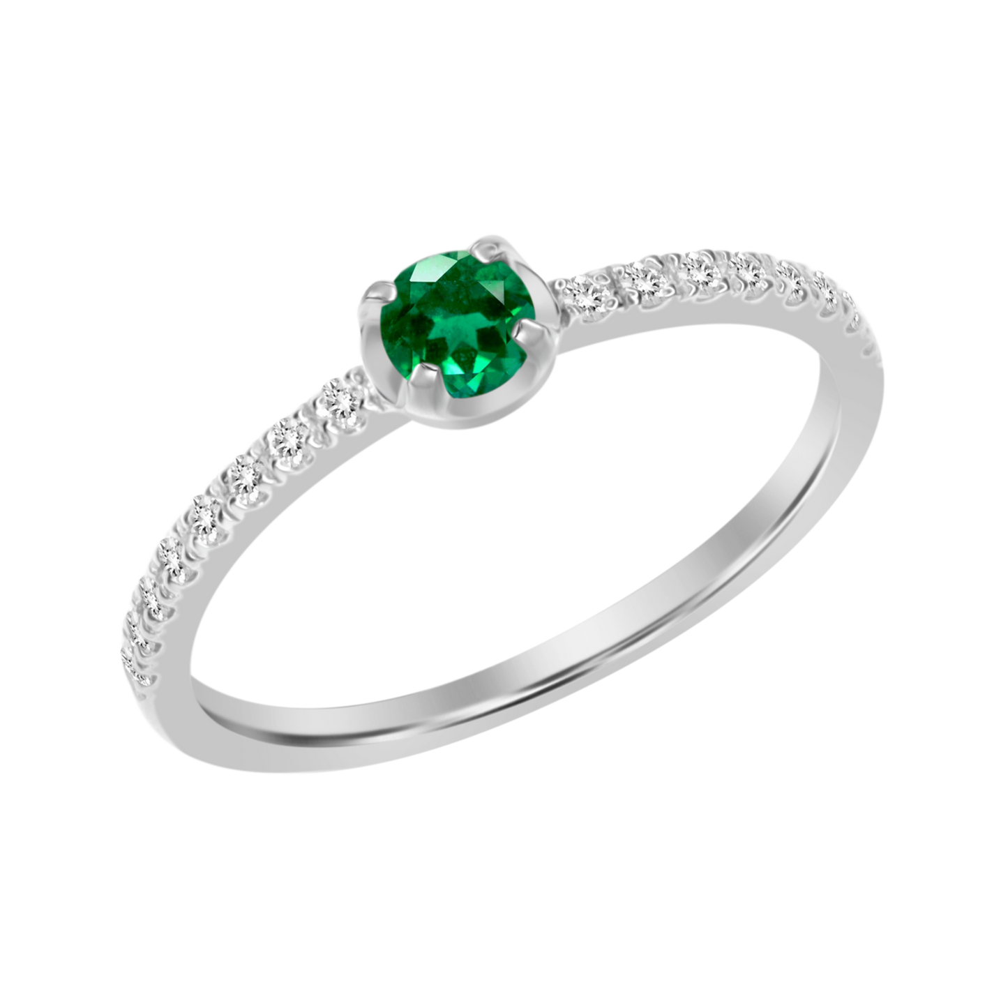 18k Pave Round Solitaire Ring