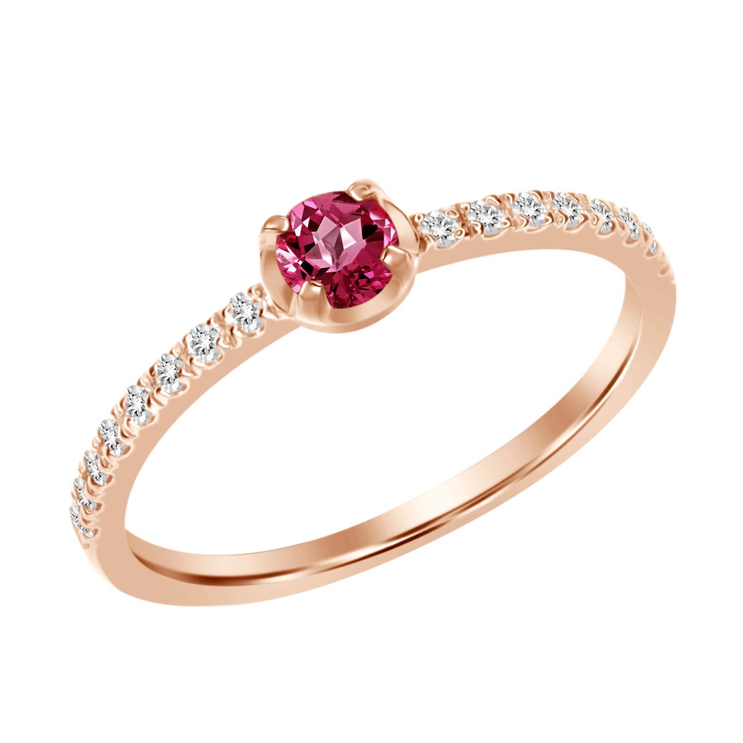 18k Pave Round Solitaire Ring