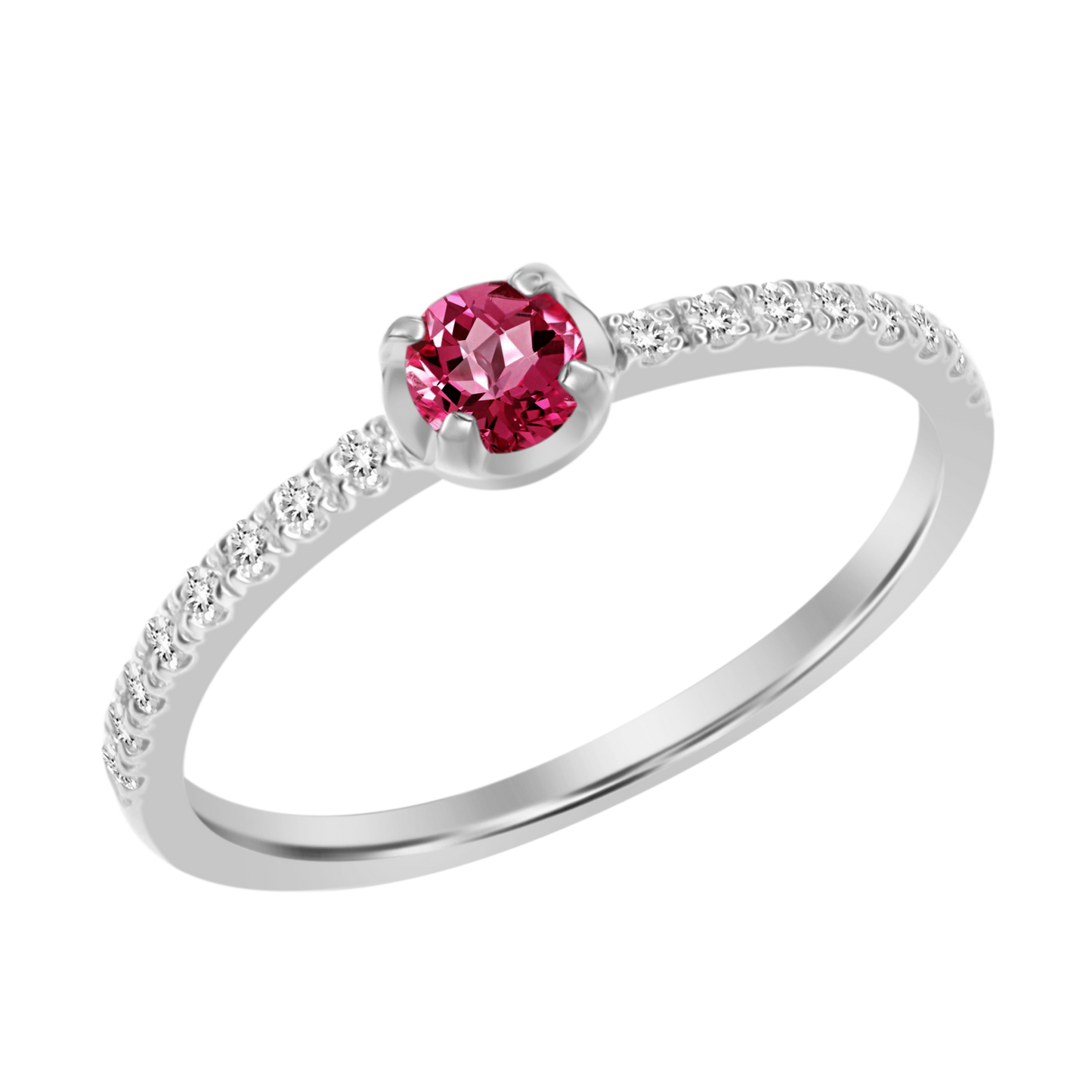 18k Pave Round Solitaire Ring