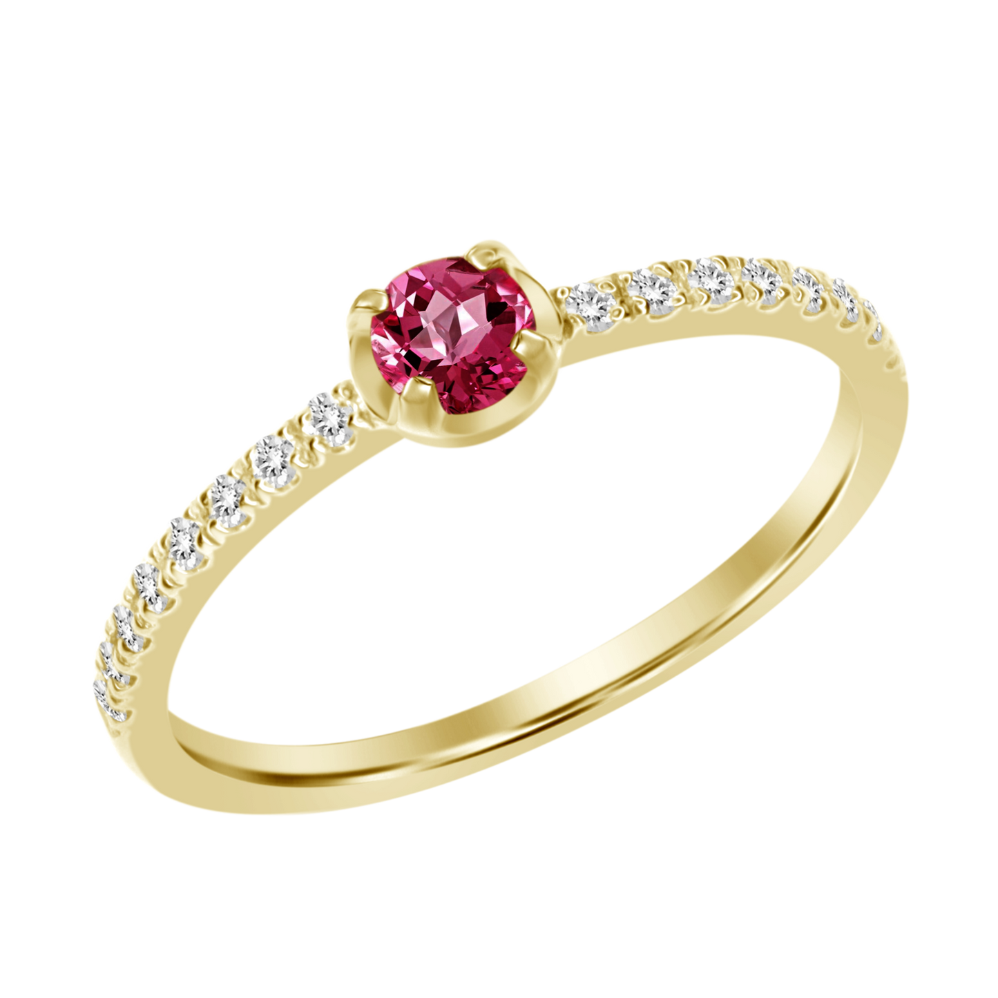 18k Pave Round Solitaire Ring