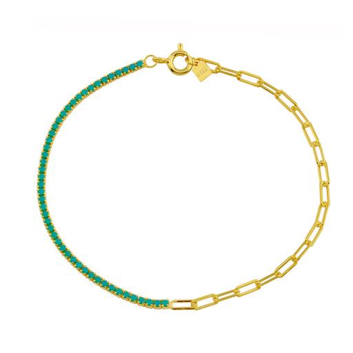 Half Paperclip Half color Zirconia Stones Bracelet