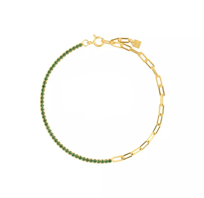 Half Paperclip Half color Zirconia Stones Bracelet