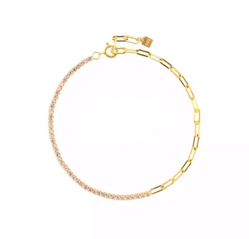 Half Paperclip Half color Zirconia Stones Bracelet