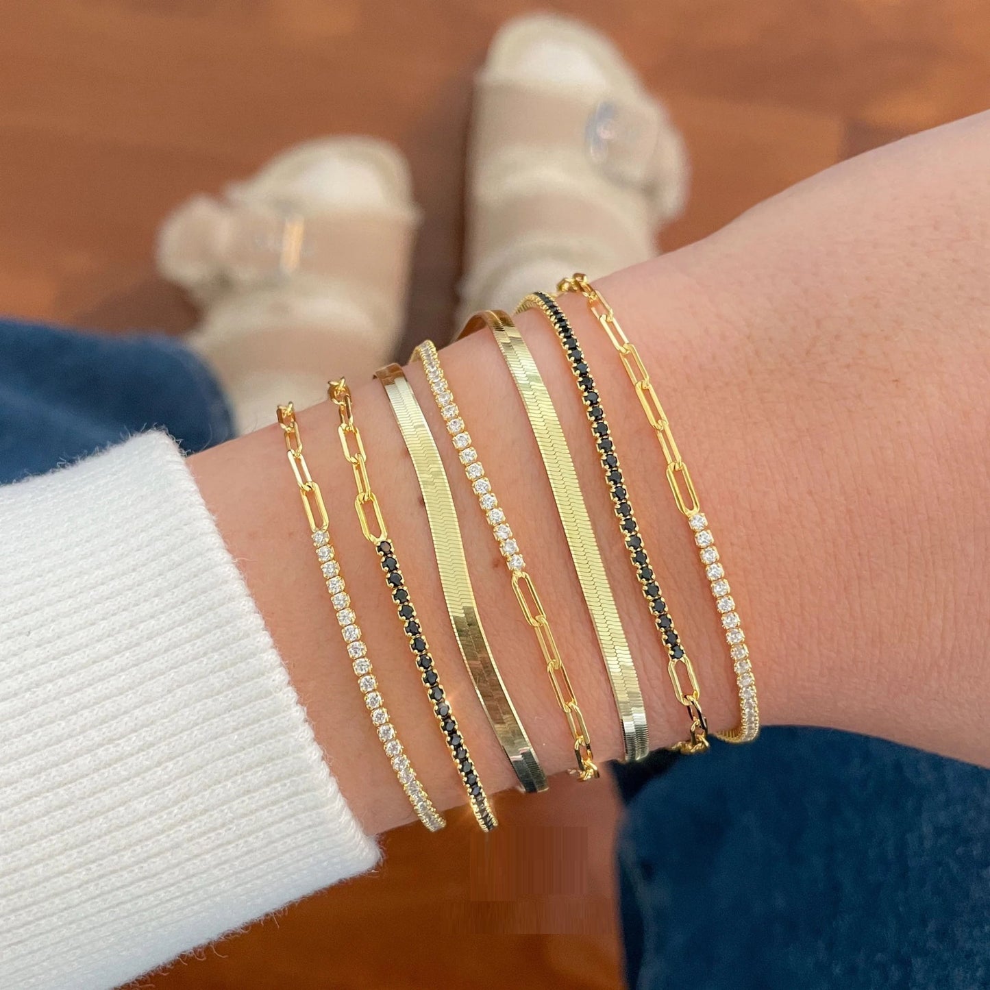 Half Paperclip Half color Zirconia Stones Bracelet