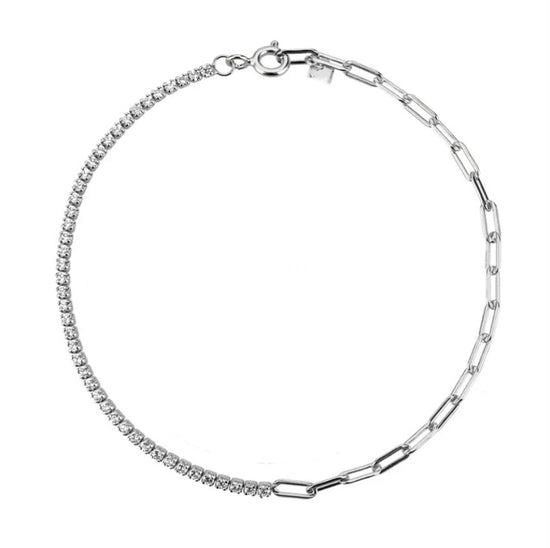 Half Paperclip Half color Zirconia Stones Bracelet