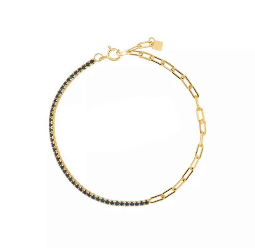 Half Paperclip Half color Zirconia Stones Bracelet