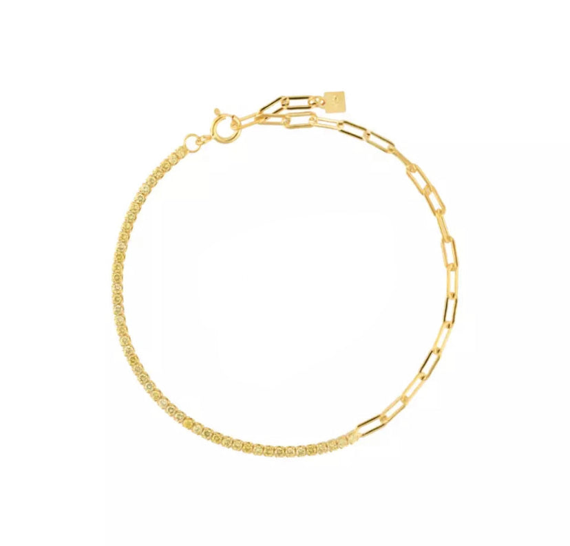 Half Paperclip Half color Zirconia Stones Bracelet