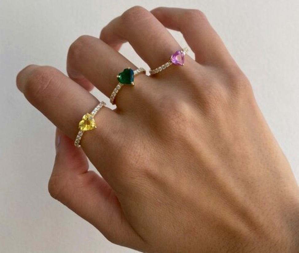 Solitaire Heart Precious Gemstones Ring