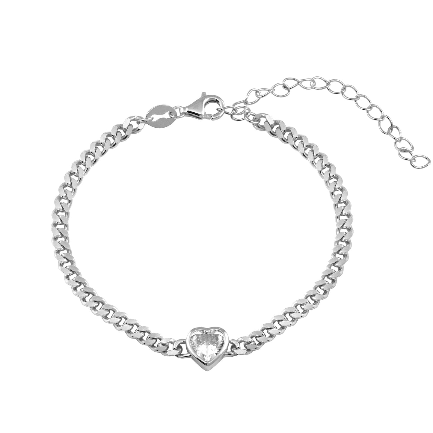Heart Crystal Cuban Chain Bracelet