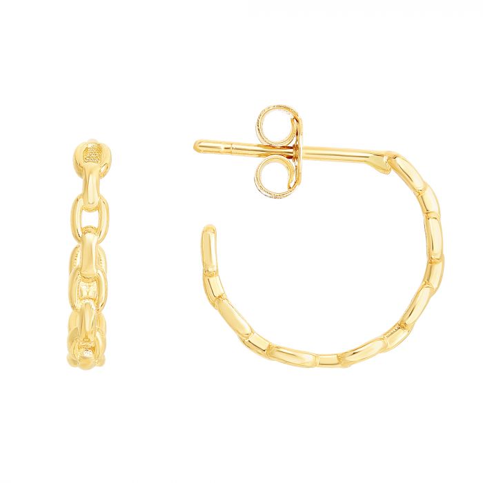 14K Oval Links C Hoops Earrings