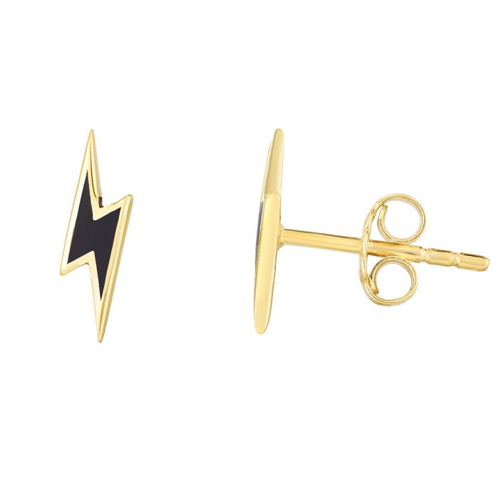 14K Lightning Bolt Enamel Earrings Studs
