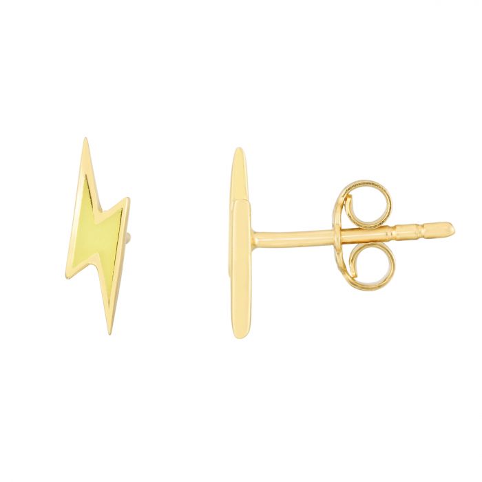 14K Lightning Bolt Enamel Earrings Studs