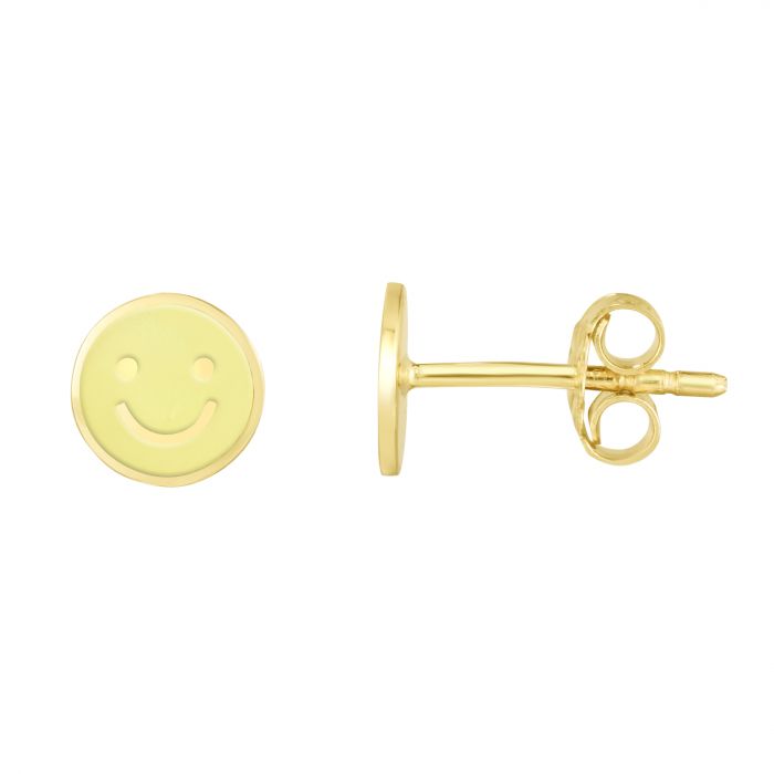 14K Smiley Face Enamel Earrings Studs
