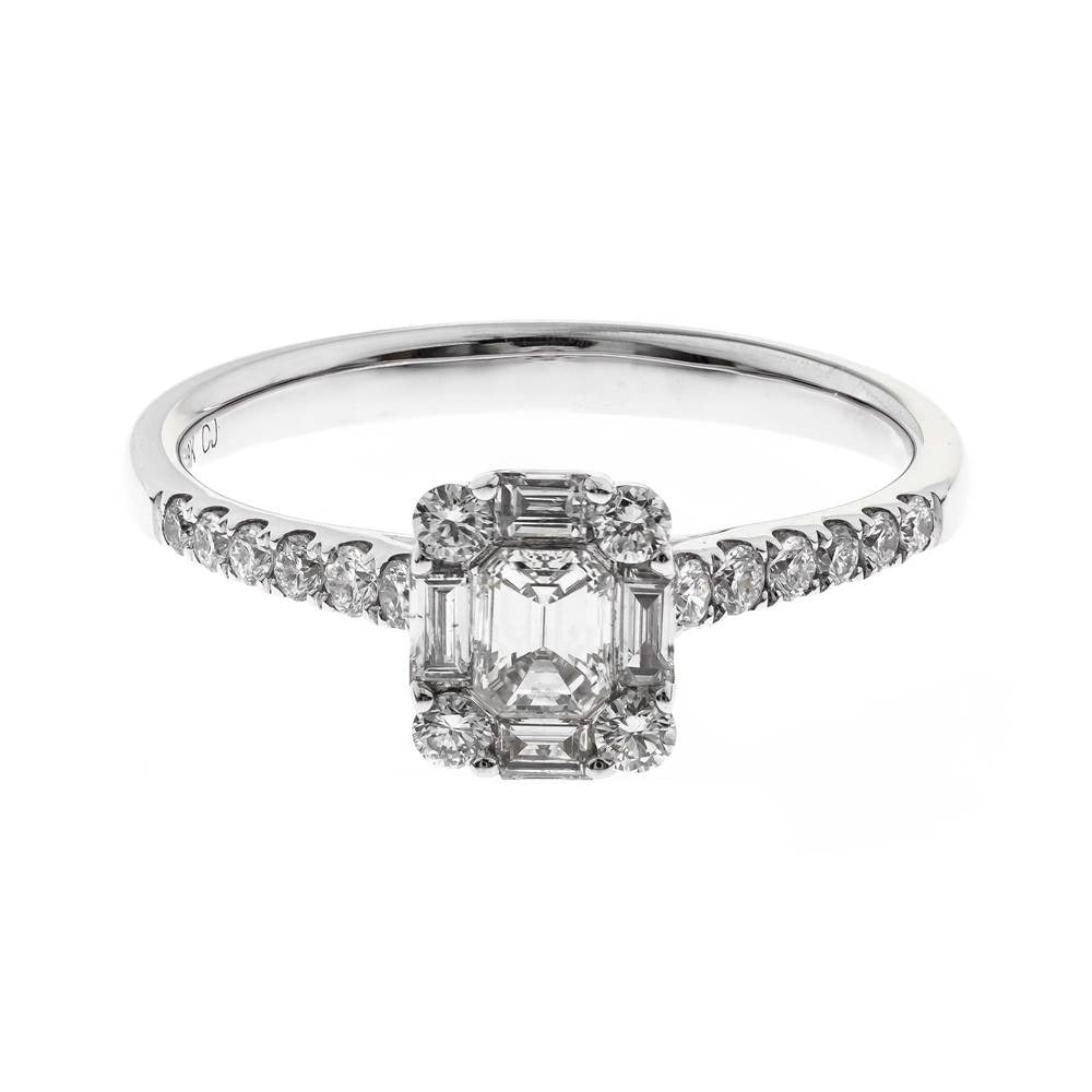 14K Engagement Ring Mosaic Emerald Band