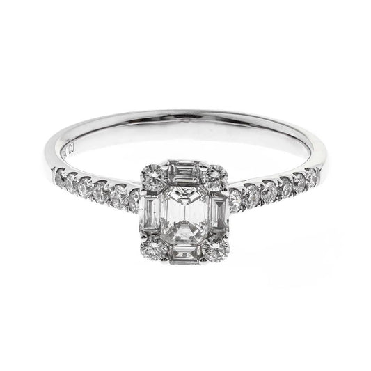 14K Engagement Ring Mosaic Emerald Band