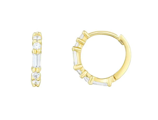 14K Gold CZ Huggie Earring