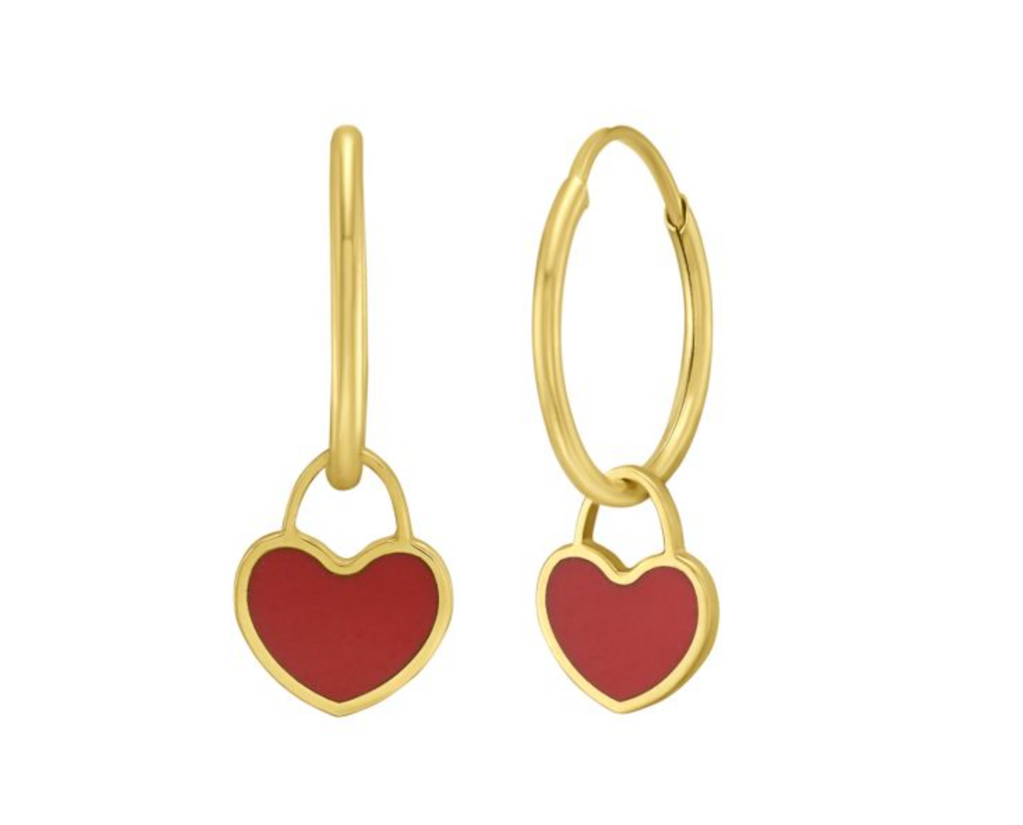14K Gold Red Coral Heart Huggies