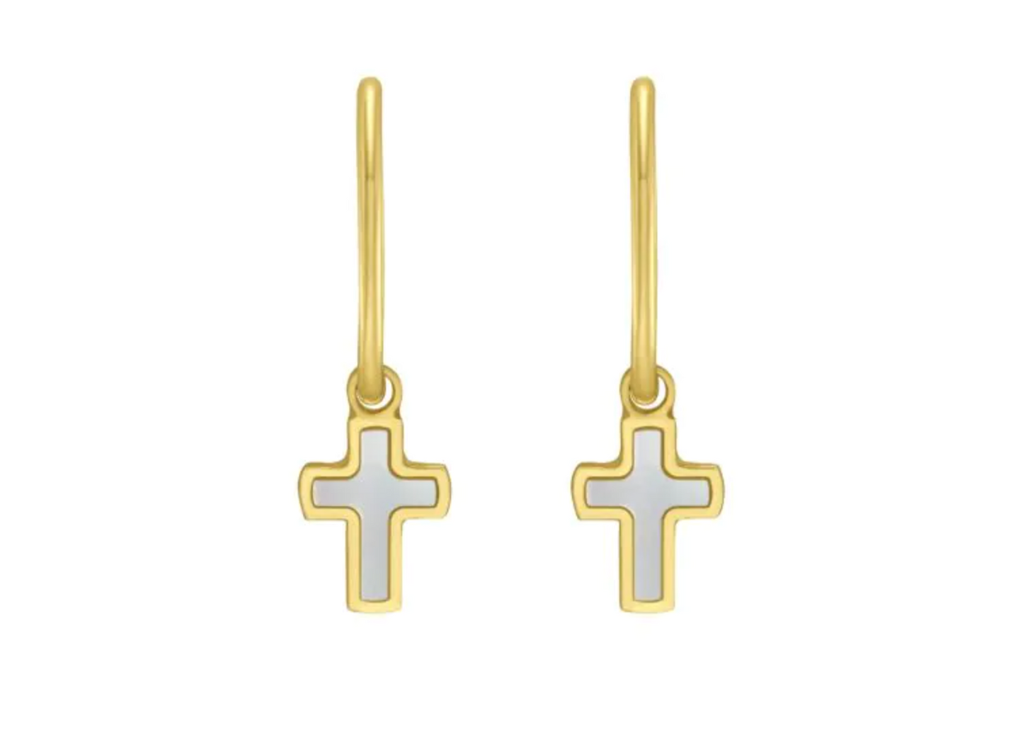 14K Gold Dangle Cross Huggies