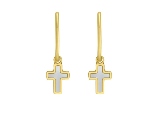 14K Gold Dangle Cross Huggies