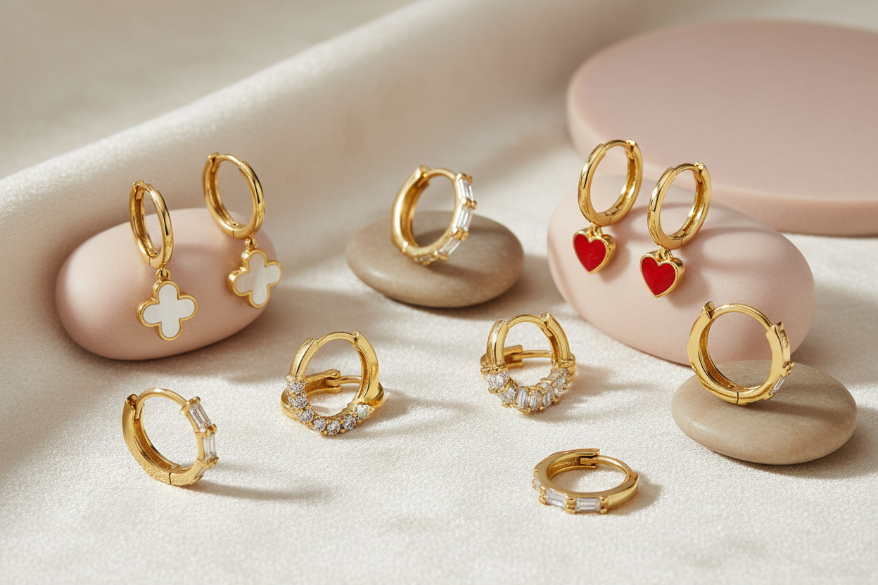 14K Gold Huggies Styled Shot