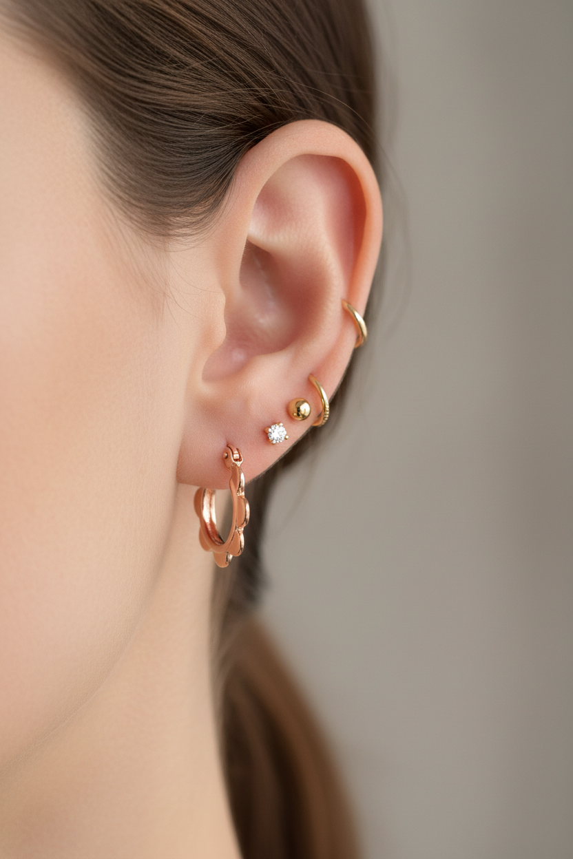 14k Scalloped Hoop Ear Stack