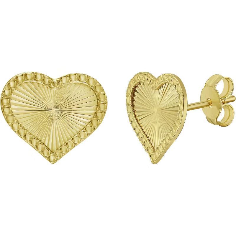 14K Gold Radiating Heart Stud Earrings