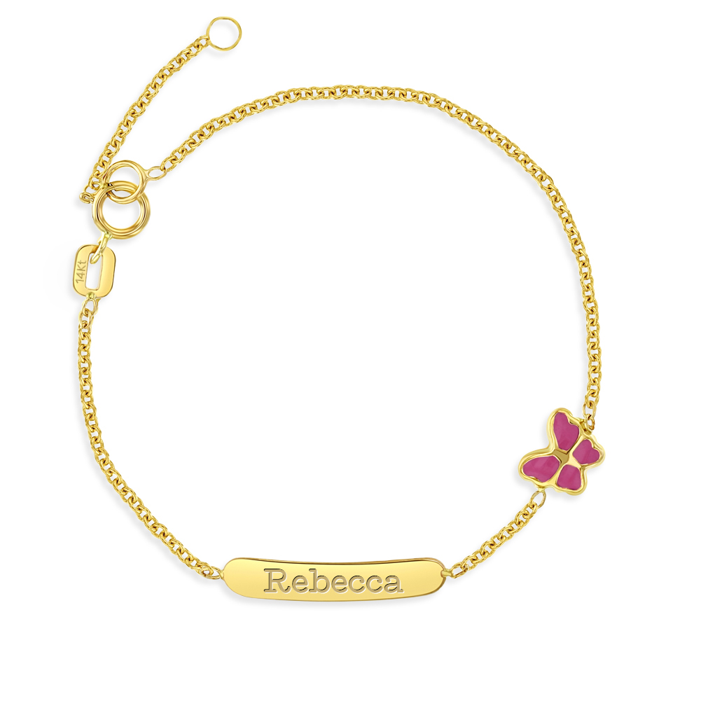 14K Butterfly Name Engraved Bracelet