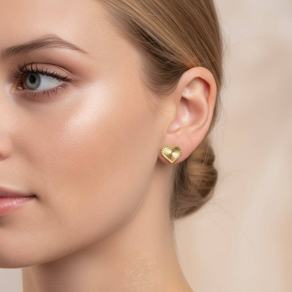 Closeup ear Radiating Heart Stud