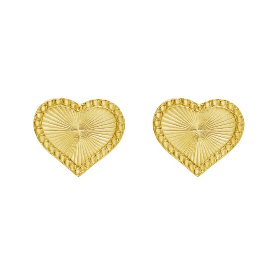 14K Gold Radiating Heart Stud Earrings