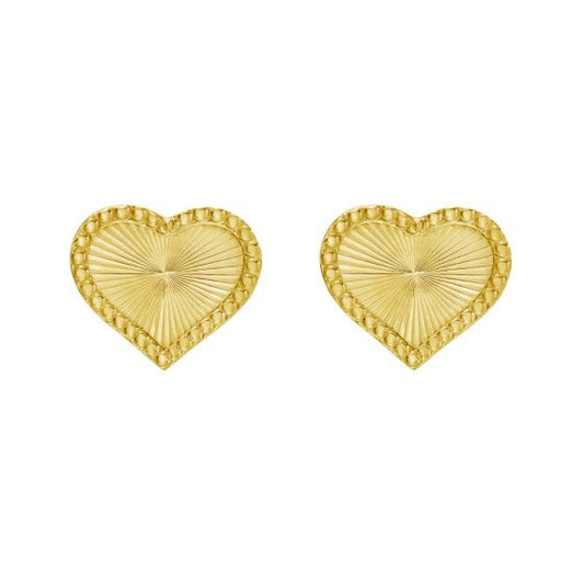 14K Gold Radiating Heart Stud Earrings