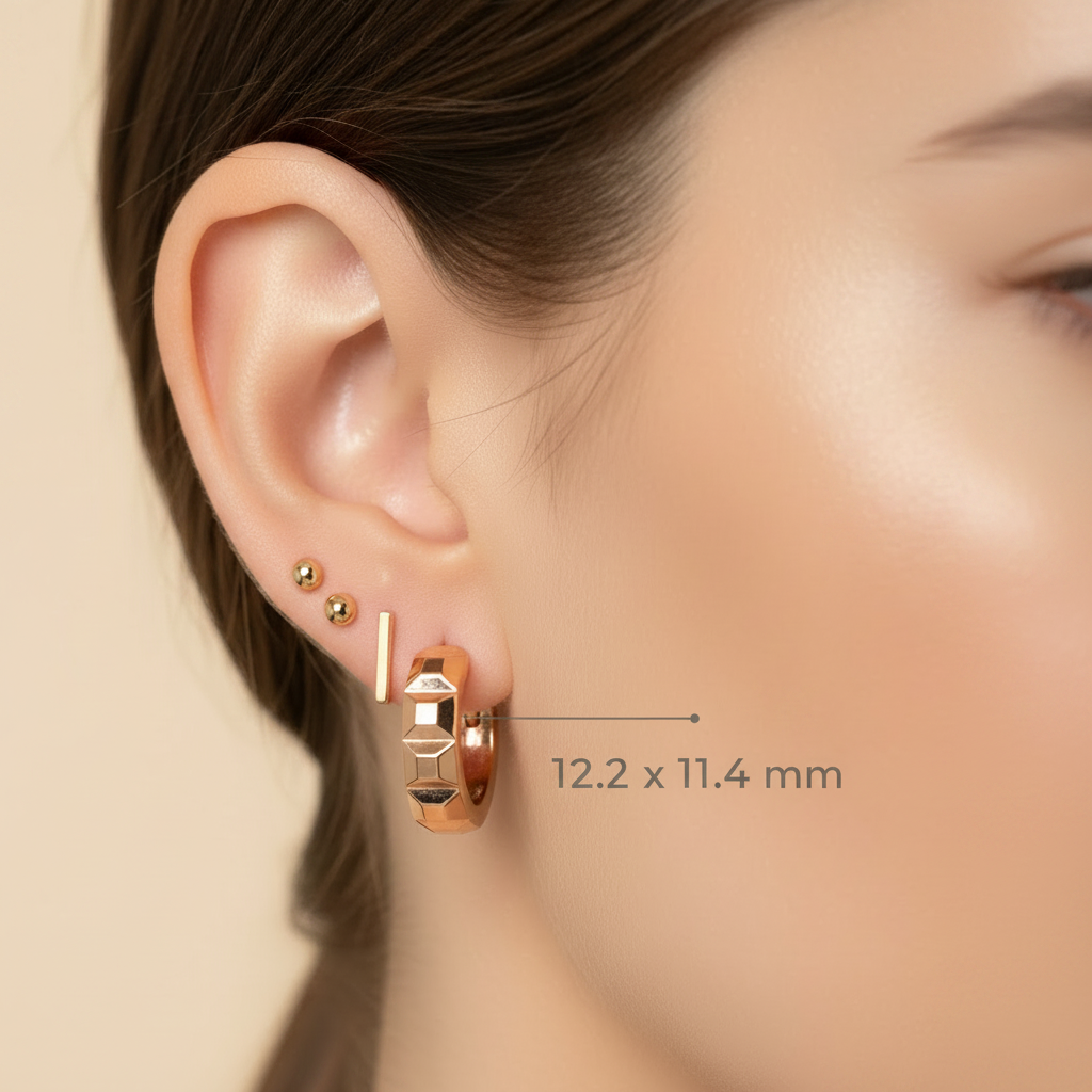 14k Gold Faceted Huggie Earrings