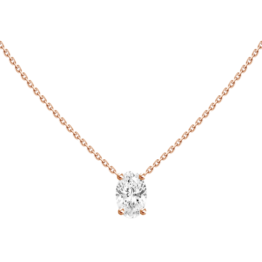 18k Solitaire Oval Diamond Chain Necklace