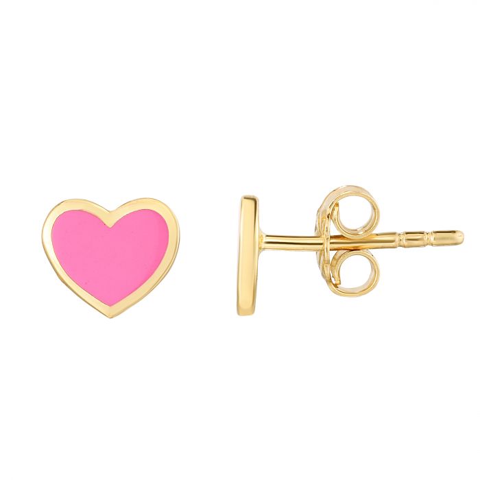 14K Heart Enamel Earrings Studs