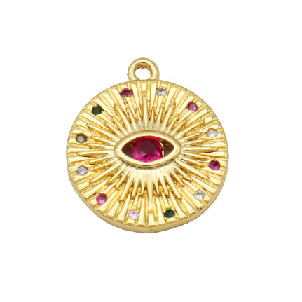 Gold colored gems round pendant